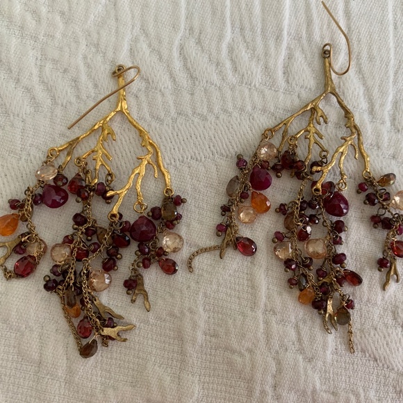 Late 90s Alexis Bittar - Gold branch and bead earrings - Picture 1 of 5